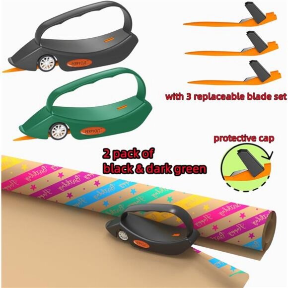 2 Pack Wrapping Paper Cutter with 3 Replaceable Blade Sets for Gift - Picture 4 of 7
